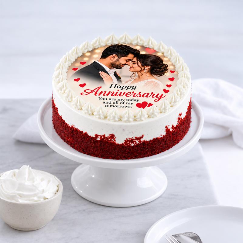 Personalised Happy Anniversary Photo Cake - Cakes gift from Buy Any Flowers Dubai in Al Quoz Industrial Area 4, Dubai, UAE