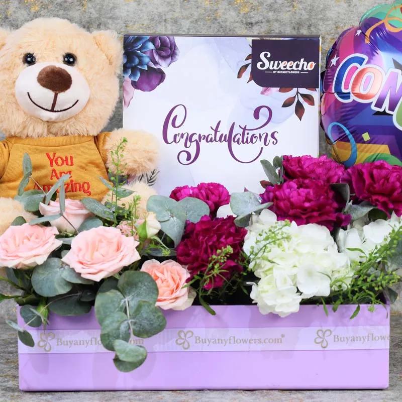 Mauve Congrats Flower Hamper thumbnail 2