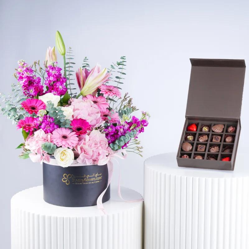 Pastel Whisper Flower Box and Chocolates in Dubai