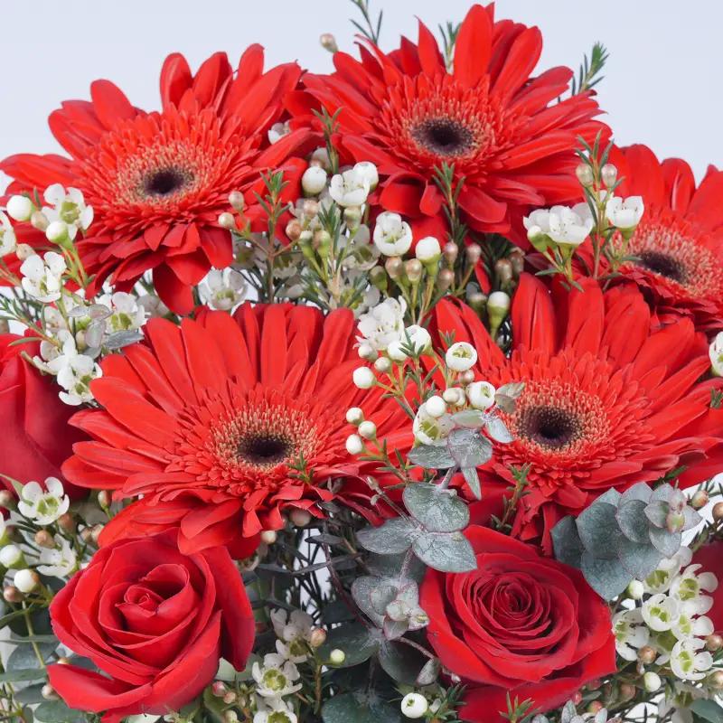 Crimson Gerbera and Roses in Vase - Flowers gift from Buy Any Flowers Dubai in Al Quoz Industrial Area 4, Dubai, UAE - image 2
