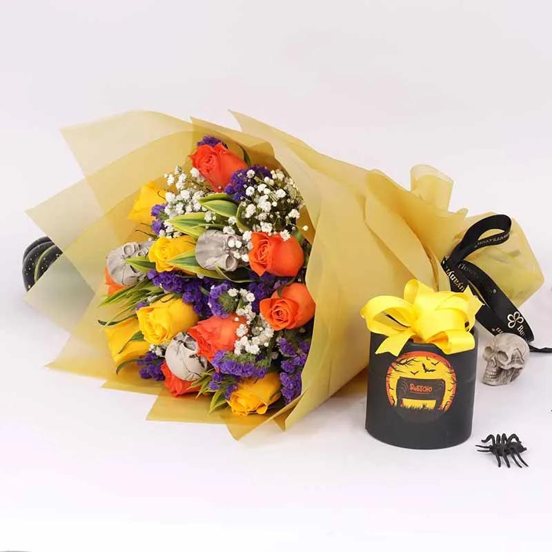 Halloween Sunrise Bouquet and Chocolates