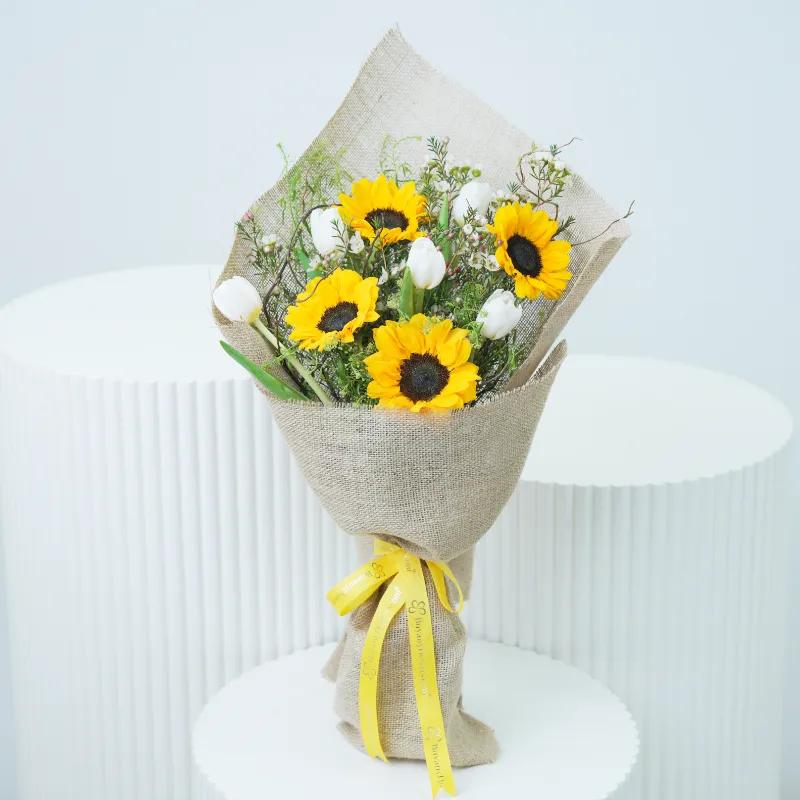 Sunshine 9 Tulip and Sunflower Bouquet - Flowers gift from Buy Any Flowers Dubai in Al Quoz Industrial Area 4, Dubai, UAE