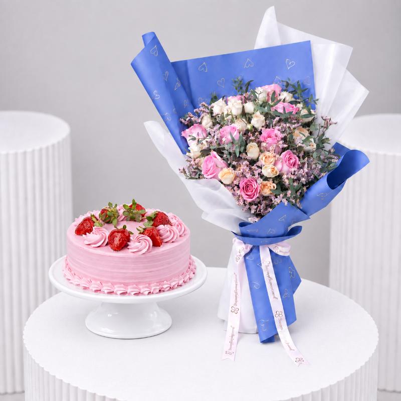 Pastel Paradise and Strawberry Cake - Gift Sets gift from Buy Any Flowers Dubai in Al Quoz Industrial Area 4, Dubai, UAE