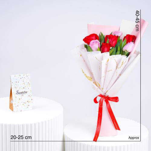 Cutie Pie 7 Roses Bouquet and Sweecho Chocolates 100gm - Gift Sets gift from Buy Any Flowers Dubai in Al Quoz Industrial Area 4, Dubai, UAE - image 4