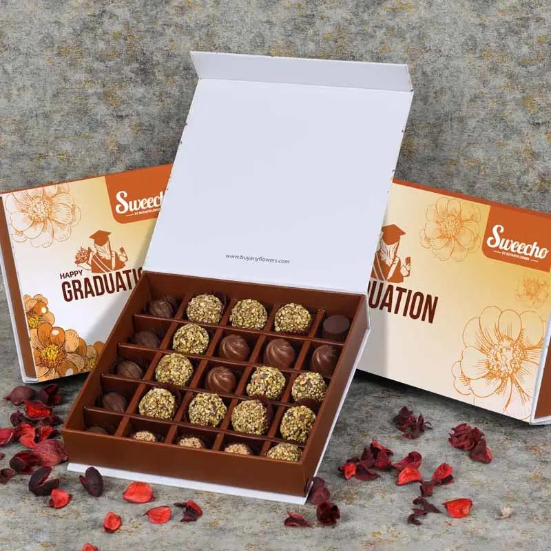 Graduation Premium Assorted Chocolates 25 Pcs By Sweecho - Chocolates gift from Buy Any Flowers Dubai in Al Quoz Industrial Area 4, Dubai, UAE