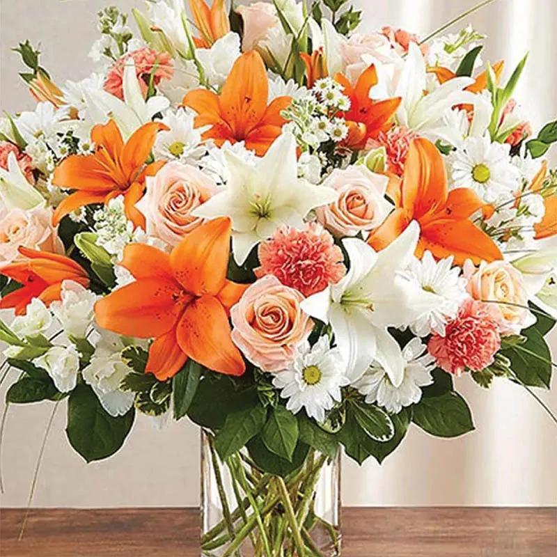 Joyful White Peach N Orange Flowers thumbnail 2