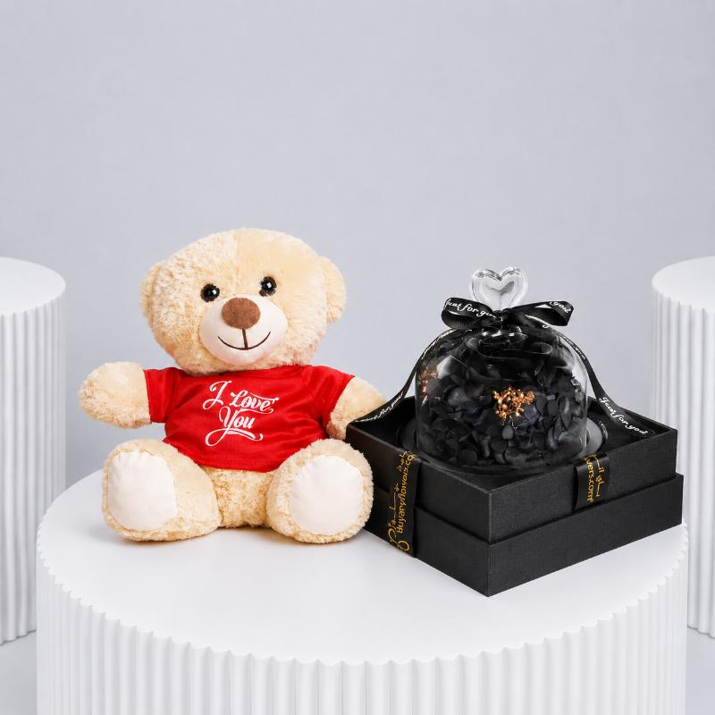 Designer Black Preserved Rose and I Love You Teddy in Dubai