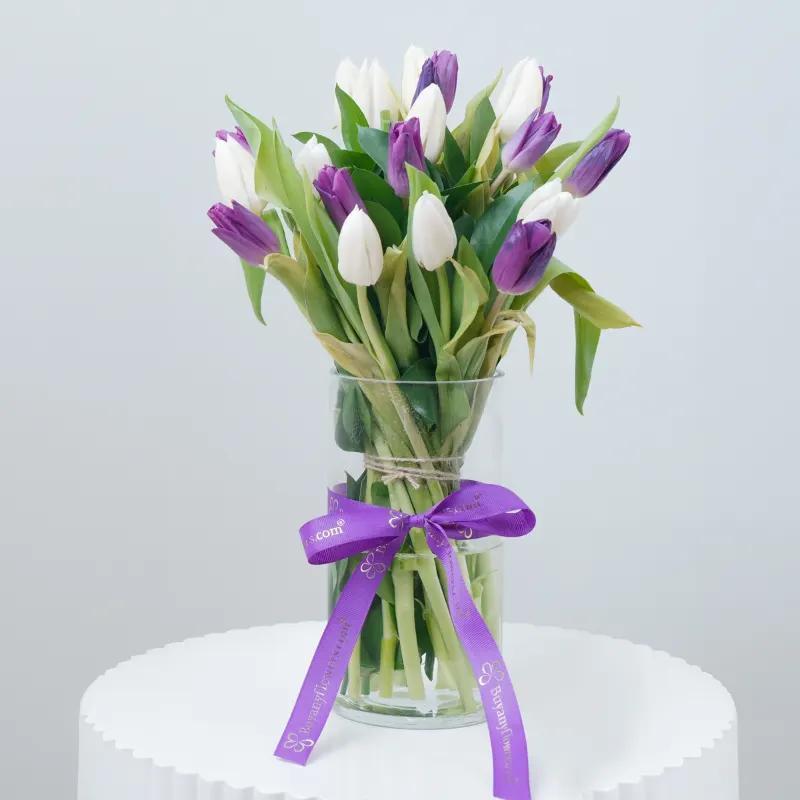 Dark and White Beauty 19 Tulips - Flowers gift from Buy Any Flowers Dubai in Al Quoz Industrial Area 4, Dubai, UAE