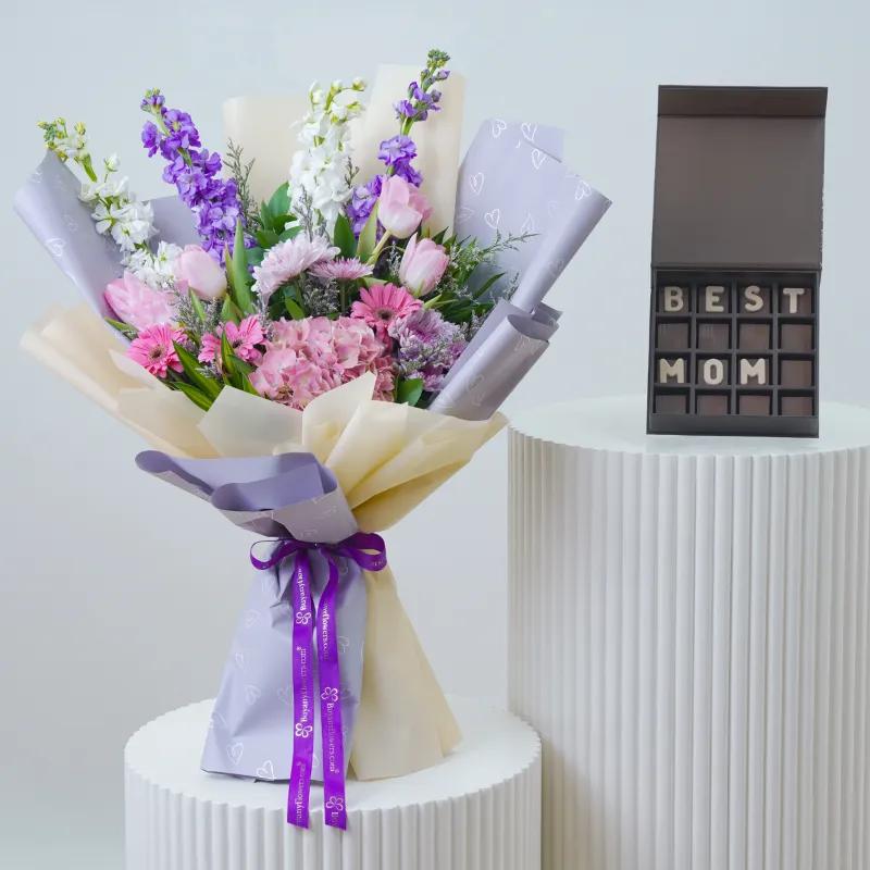 Pink and Purple Harmony With Chocolate - Gift Sets gift from Buy Any Flowers Dubai in Al Quoz Industrial Area 4, Dubai, UAE
