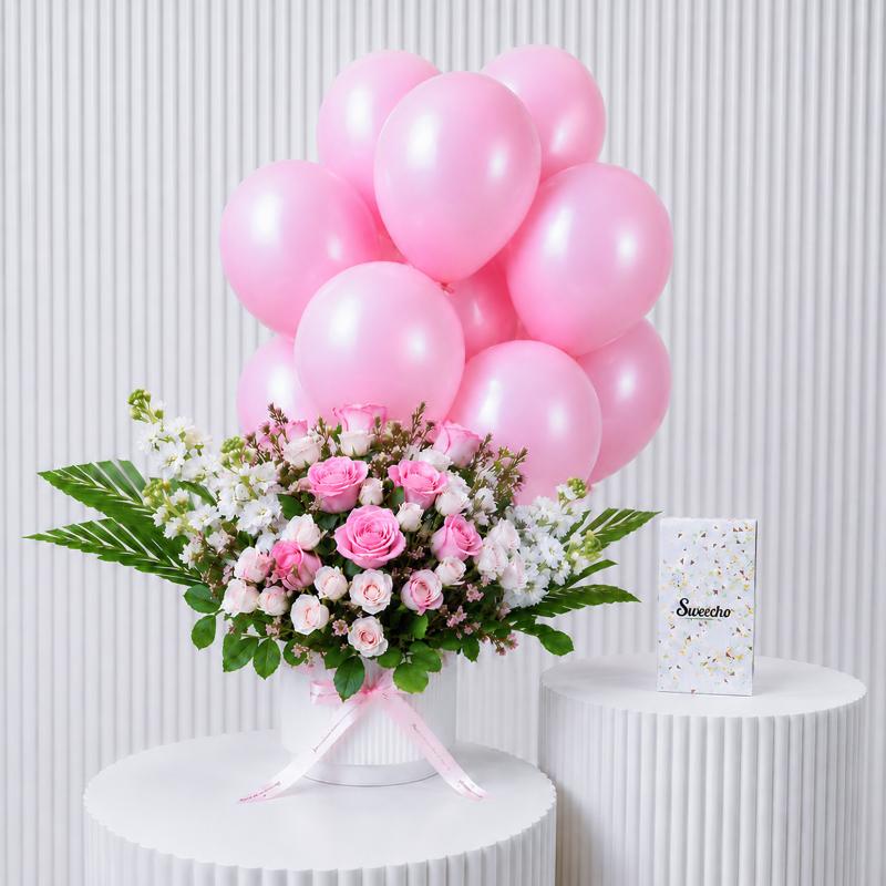 Blush Flowers in White Ceramic Pot Trio in Dubai
