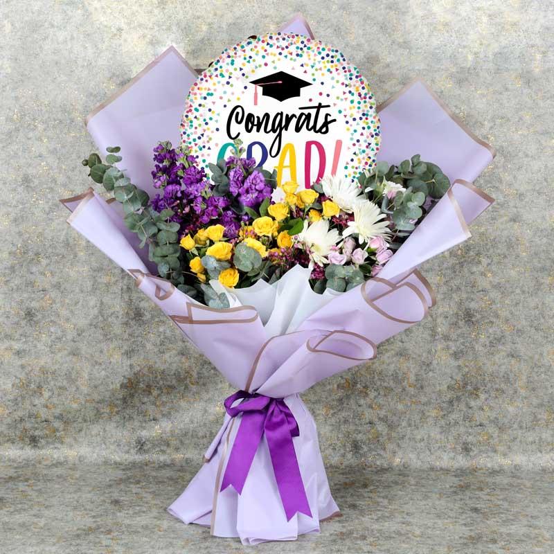 Graduation Celebration Flower and Balloon Bouquet in Dubai