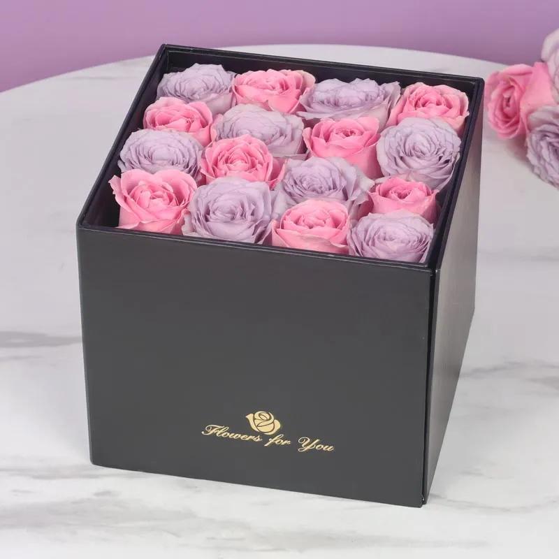 Purple and Pink Roses in Box with Chocolates thumbnail 3