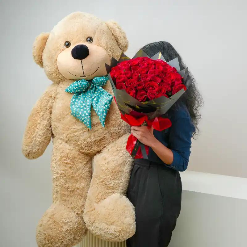 Love 51 Red Roses and 5 Feet Teddy thumbnail 4
