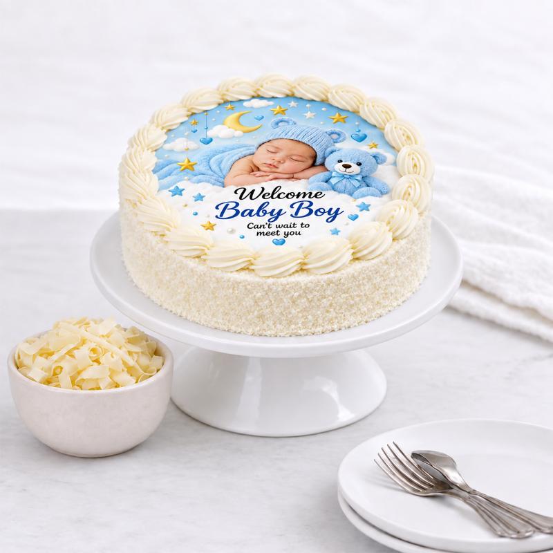 Personalised Welcome Baby Boy Cake - Cakes gift from Buy Any Flowers Dubai in Al Quoz Industrial Area 4, Dubai, UAE
