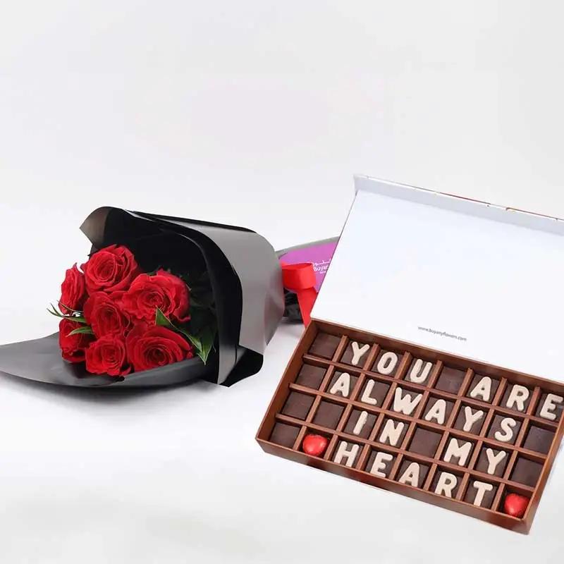 You Are Always In My Heart Chocolates and 7 Roses Bouquet