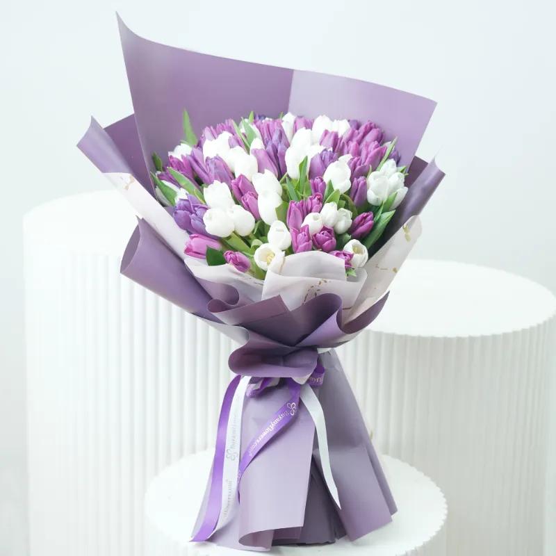Purple and White Beauty 101 Tulips Bouquet - Flowers gift from Buy Any Flowers Dubai in Al Quoz Industrial Area 4, Dubai, UAE
