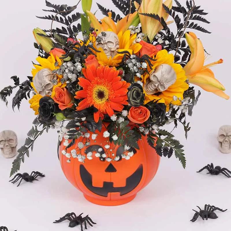 Evil Pumpkin Flower Arrangement thumbnail 2
