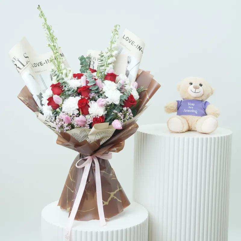 Sweet Expression 31 Mix Flower Bouquet With Teddy - Gift Sets gift from Buy Any Flowers Dubai in Al Quoz Industrial Area 4, Dubai, UAE