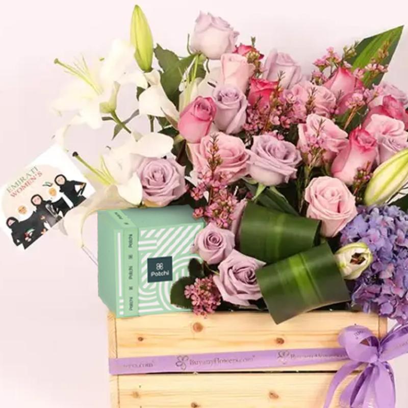 Mauve Flower Arrangement and Patchi for Emirati Womens Day thumbnail 3