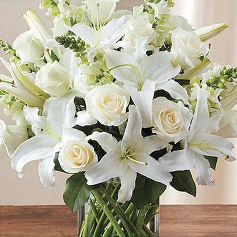 All White Classic Flowers In Vase thumbnail 2