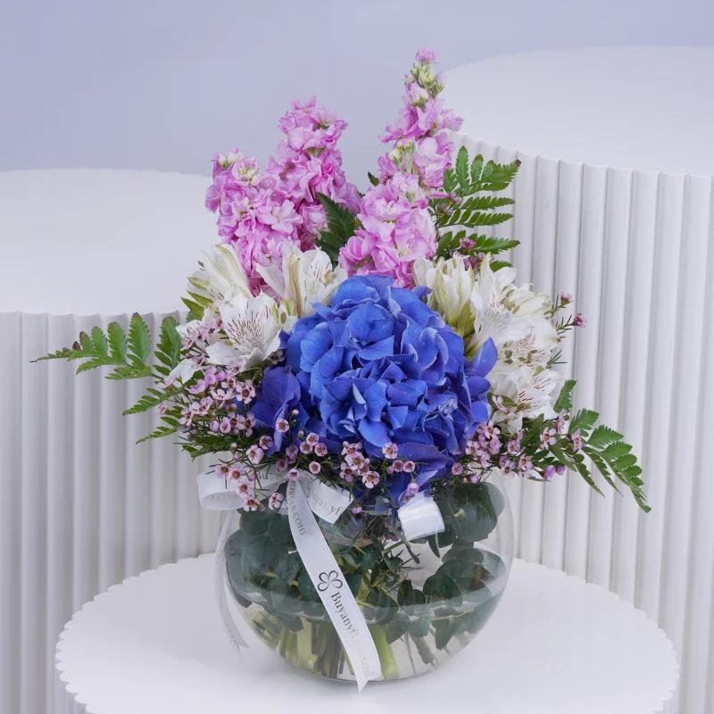 Blush Fish Bowl Flower Arrangement - Flowers gift from Buy Any Flowers Dubai in Al Quoz Industrial Area 4, Dubai, UAE