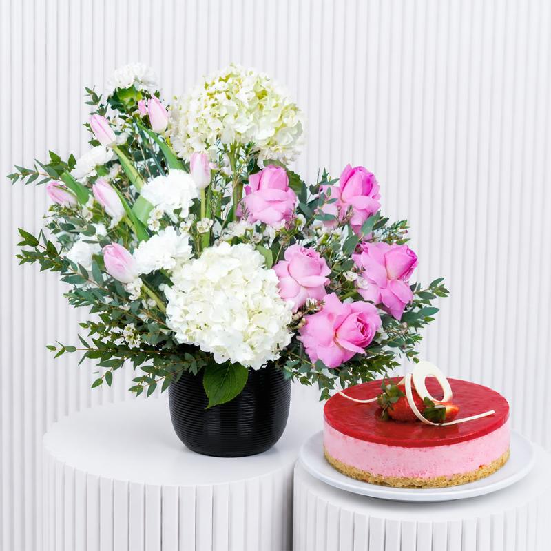 Elegance Flowers and Strawberry Cheesecake - Flowers gift from Buy Any Flowers Dubai in Al Quoz Industrial Area 4, Dubai, UAE