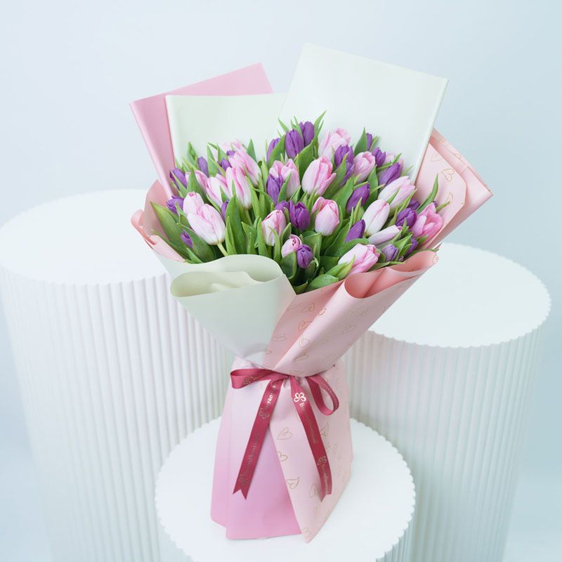 Pretty 51 Pink and Purple Tulips Bouquet 1
