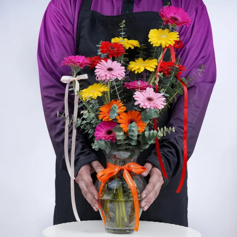 Nature 15 Gerberas in Vase with Chocolates - Gift Sets gift from Buy Any Flowers Dubai in Al Quoz Industrial Area 4, Dubai, UAE - image 2