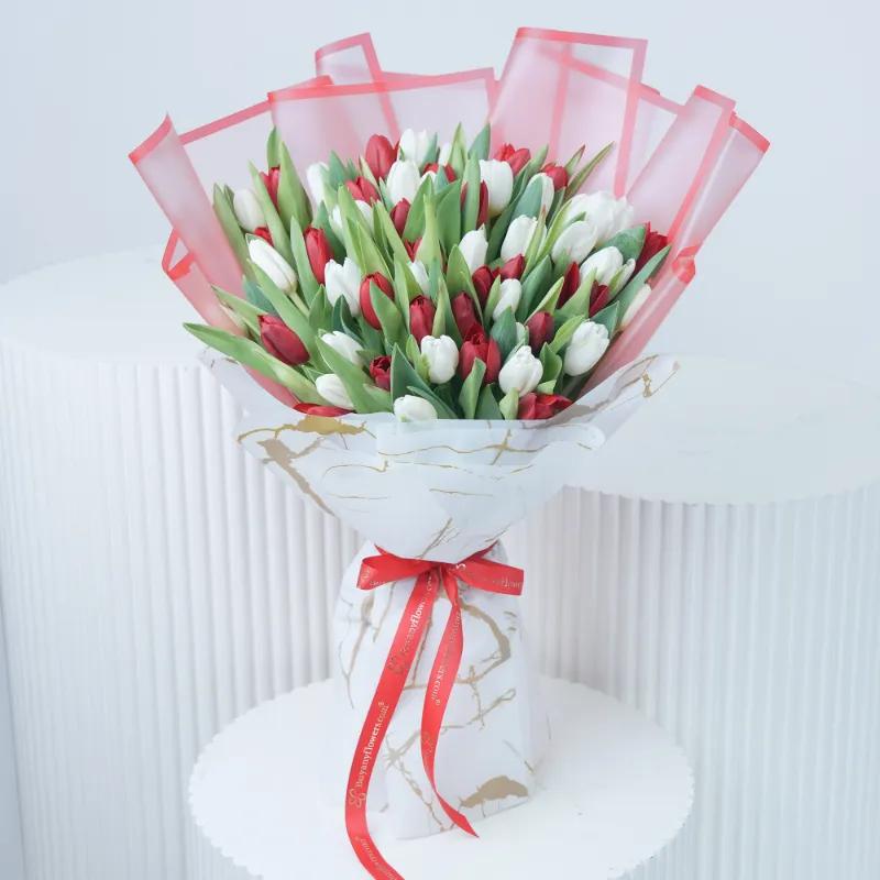 Beauty 51 Red and White Tulips Bouquet - Flowers gift from Buy Any Flowers Dubai in Al Quoz Industrial Area 4, Dubai, UAE