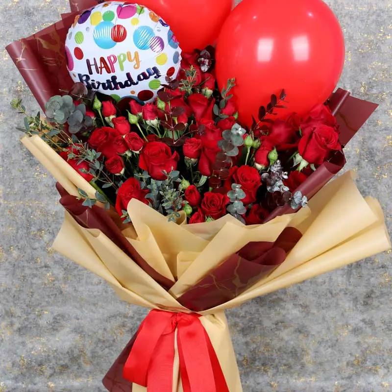 Ruby Red Roses and Birthday Balloons Bouquet thumbnail 2