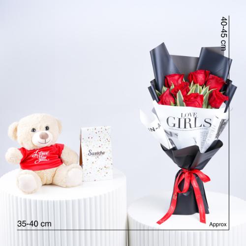 Beauty 7 Red Roses Bouquet Trio - Gift Sets gift from Buy Any Flowers Dubai in Al Quoz Industrial Area 4, Dubai, UAE - image 4