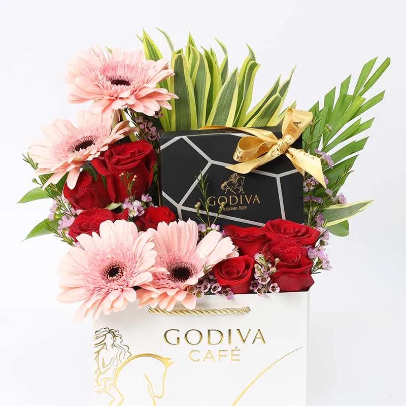 Scarlet Beauty Floral Godiva Arrangement thumbnail 2
