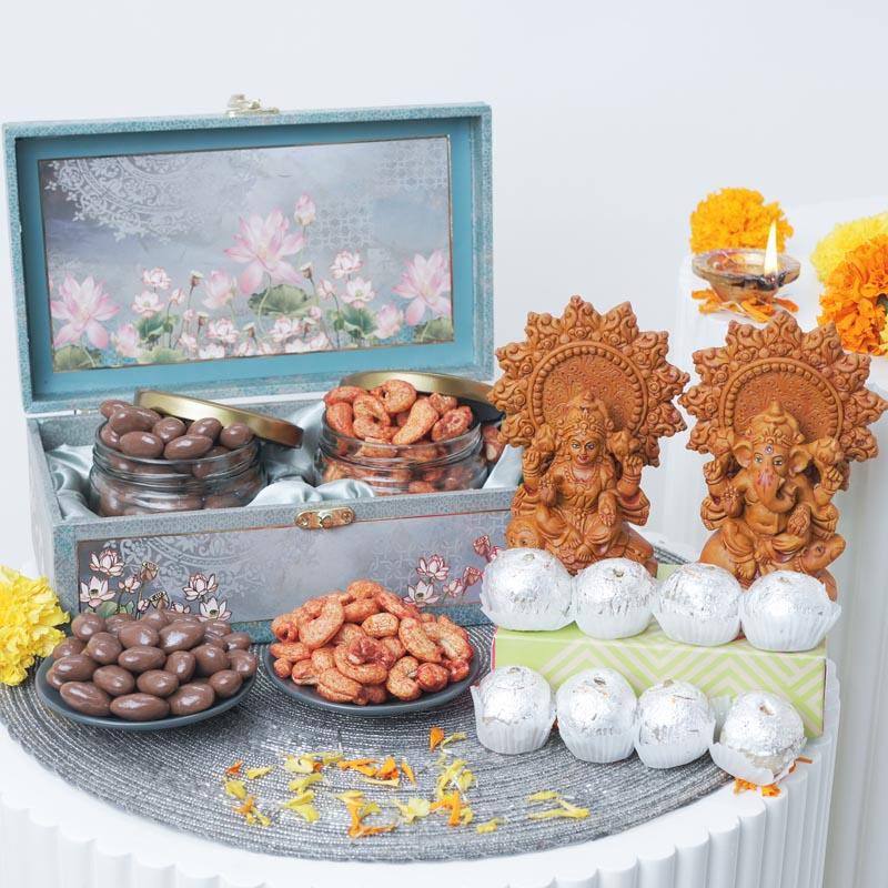 Traditional Lakshmi Ganesh Gift Hamper with Chocolates and Dry Fruits thumbnail 2