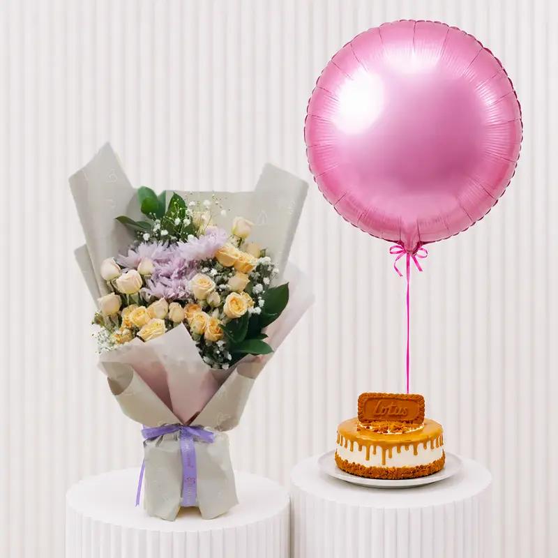 Peach Blush with Cake and Balloon - Gift Sets gift from Buy Any Flowers Dubai in Al Quoz Industrial Area 4, Dubai, UAE