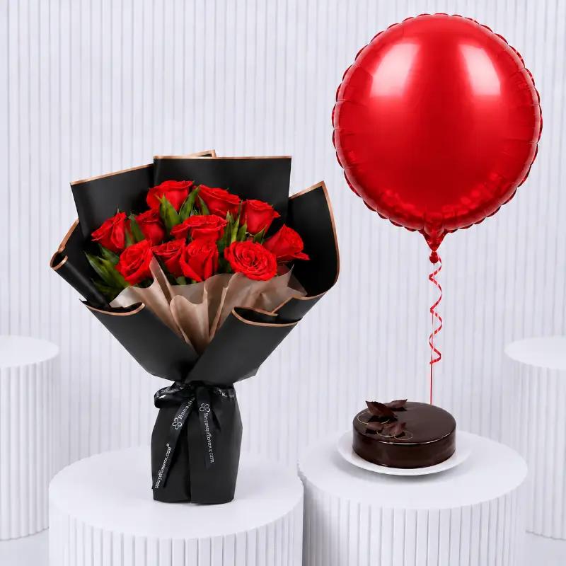 Beauty 11 Red Roses with Cake and Balloon - Gift Sets gift from Buy Any Flowers Dubai in Al Quoz Industrial Area 4, Dubai, UAE