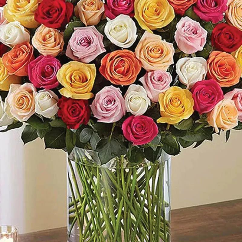 Elegant 100 Mix Color Roses in Vase thumbnail 3