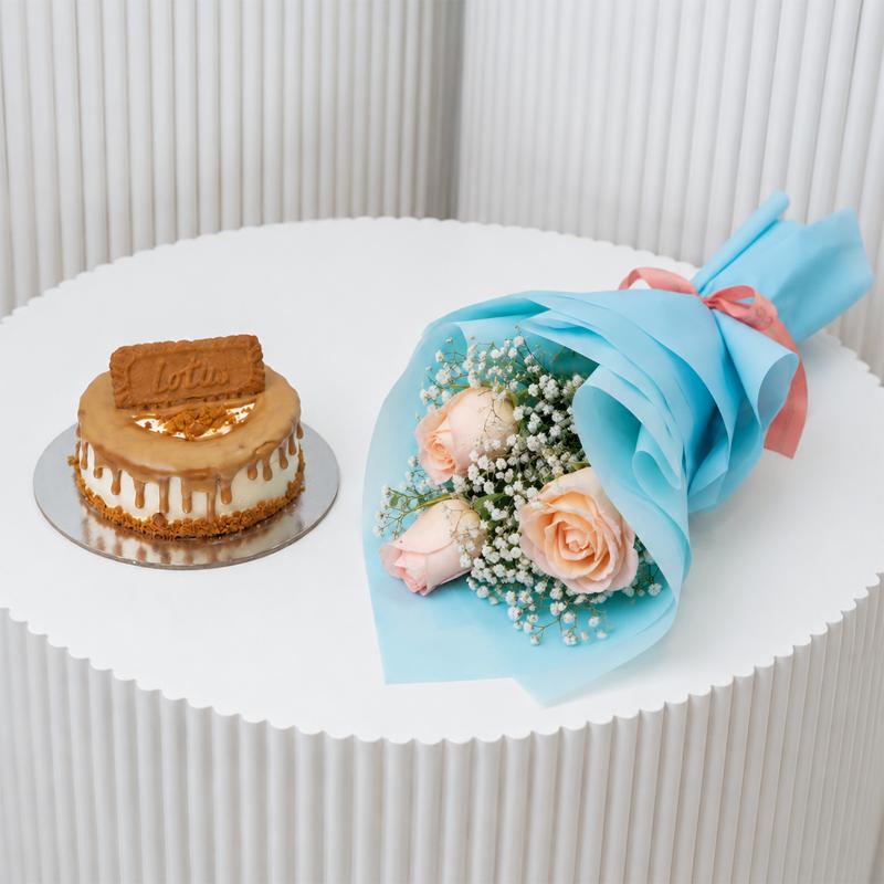Peach Roses & Biscoff Combo in Dubai