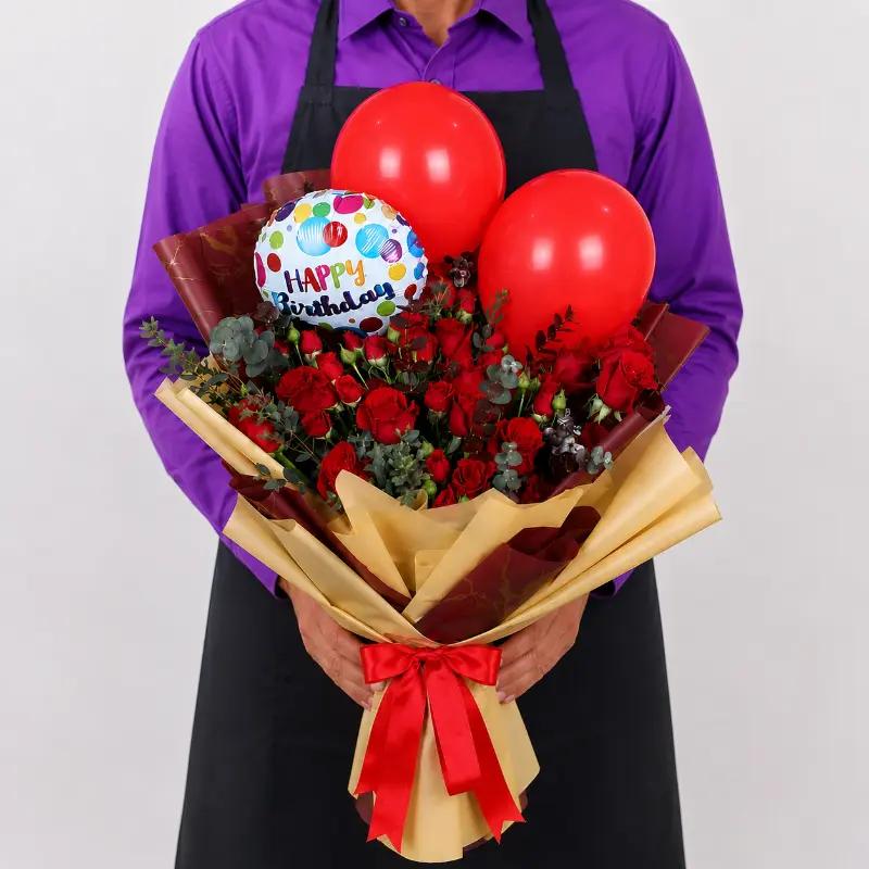 Ruby Red Roses and Birthday Balloons Bouquet - Balloons gift from Buy Any Flowers Dubai in Al Quoz Industrial Area 4, Dubai, UAE - image 3