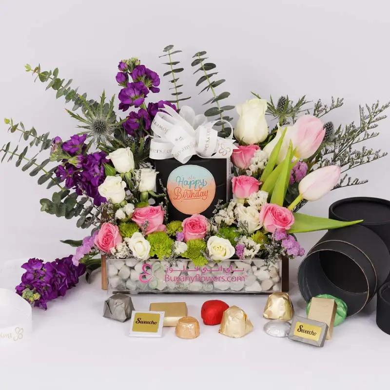 Birthday Flowers and Chocolate Arrangement - Chocolates gift from Buy Any Flowers Dubai in Al Quoz Industrial Area 4, Dubai, UAE