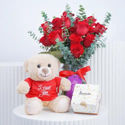 Beauty 21 Red Roses Vase Trio - Gift Sets gift from Buy Any Flowers Dubai in Al Quoz Industrial Area 4, Dubai, UAE