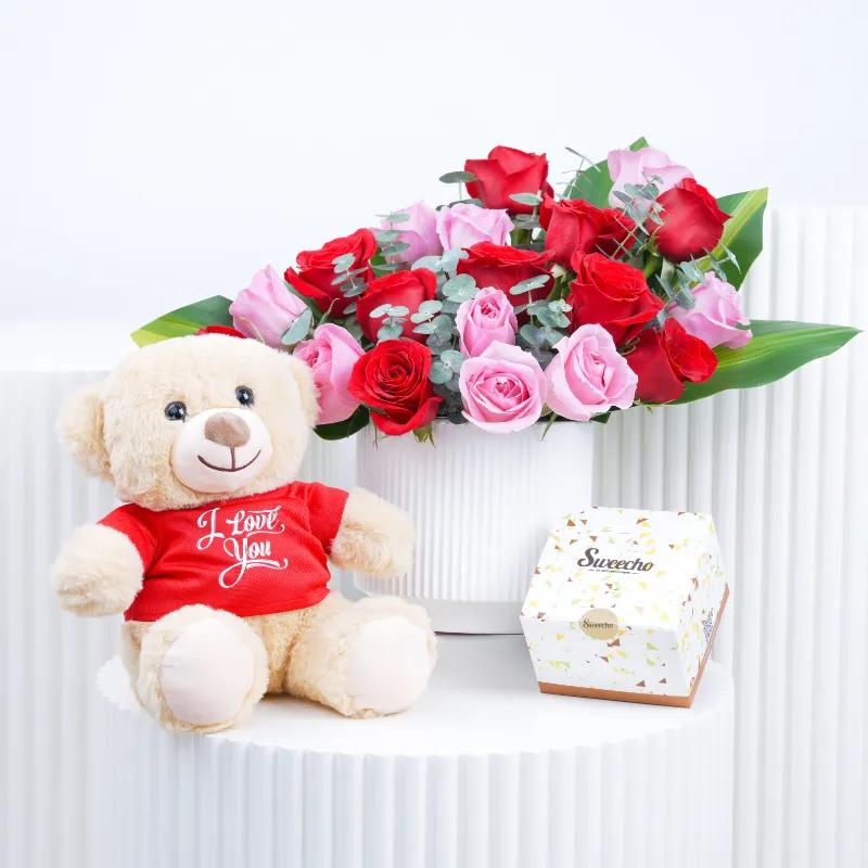 Blush Red and Pink Roses Arrangement Trio - Gift Sets gift from Buy Any Flowers Dubai in Al Quoz Industrial Area 4, Dubai, UAE