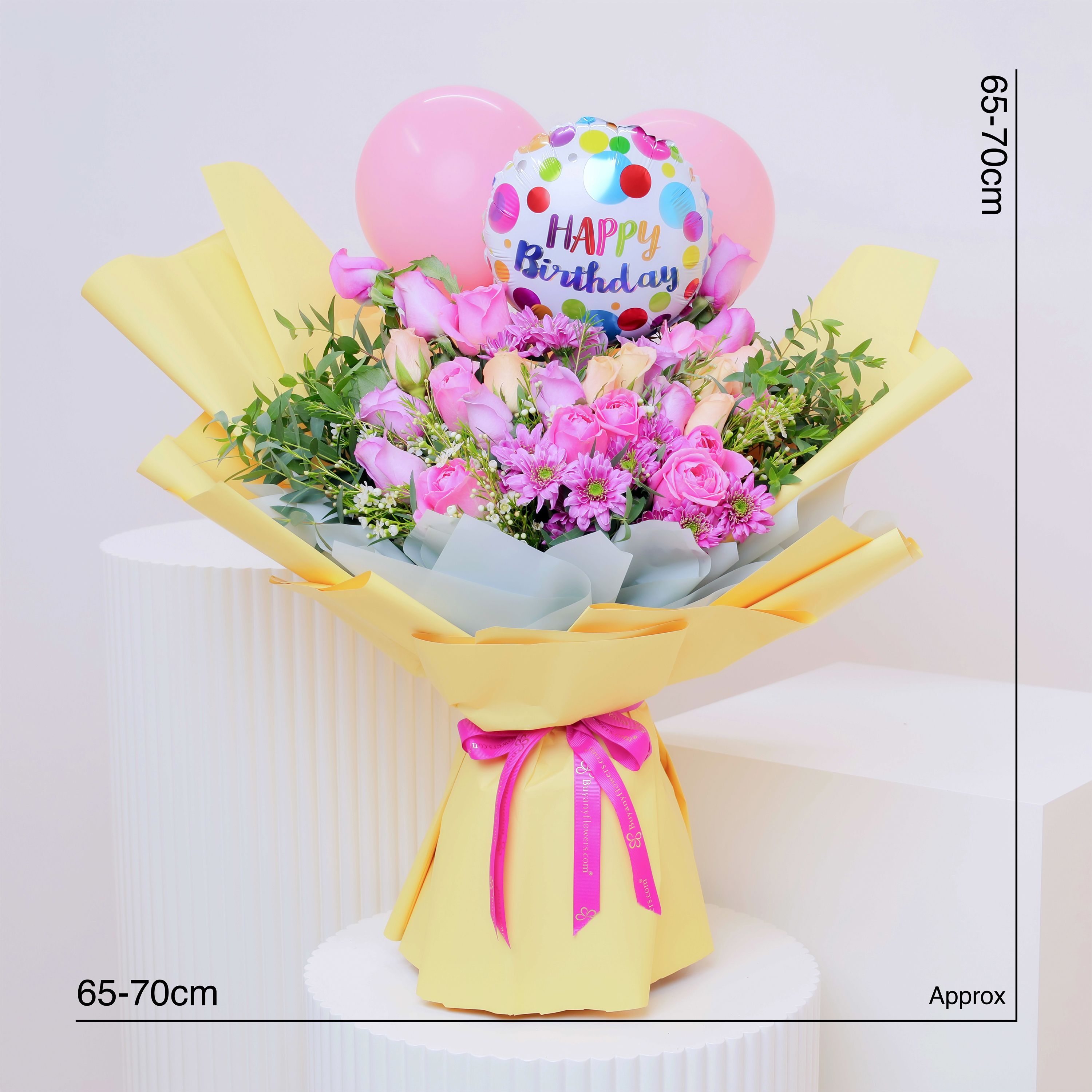 Pastel Flowers and Birthday Balloons Bouquet thumbnail 4