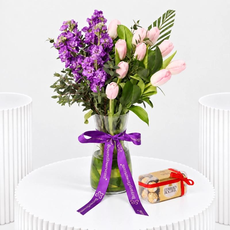 Grace 15 Flower Vase and Ferrero Rocher - Gift Sets gift from Buy Any Flowers Dubai in Al Quoz Industrial Area 4, Dubai, UAE
