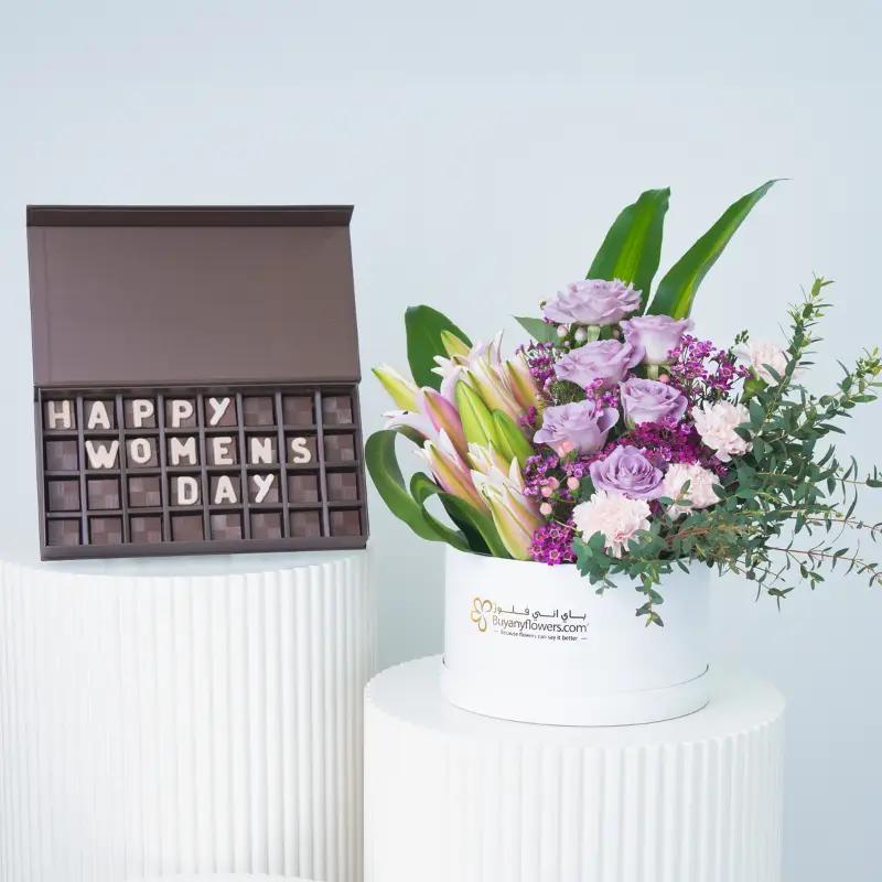 Lilac Blush Flower Box With Chocolate - Gift Sets gift from Buy Any Flowers Dubai in Al Quoz Industrial Area 4, Dubai, UAE