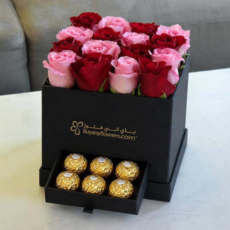 25 Red and Pink Roses Love Box - Flowers gift from Buy Any Flowers Dubai in Al Quoz Industrial Area 4, Dubai, UAE