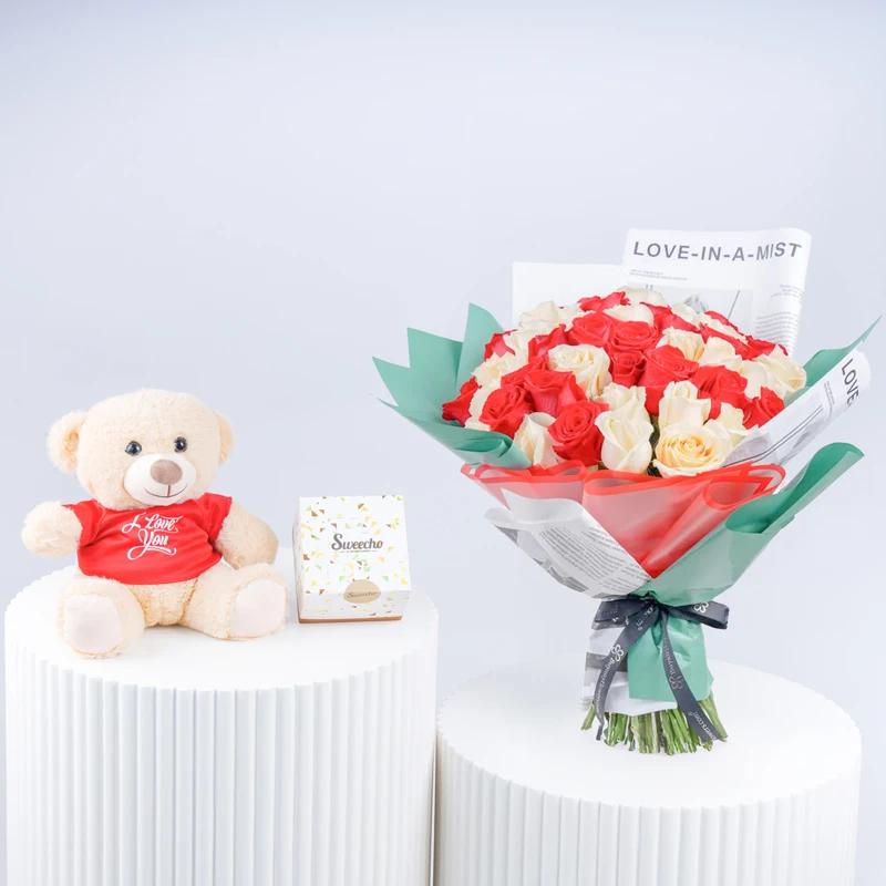 Peach Cherry 51 Roses Bouquet Trio in Dubai