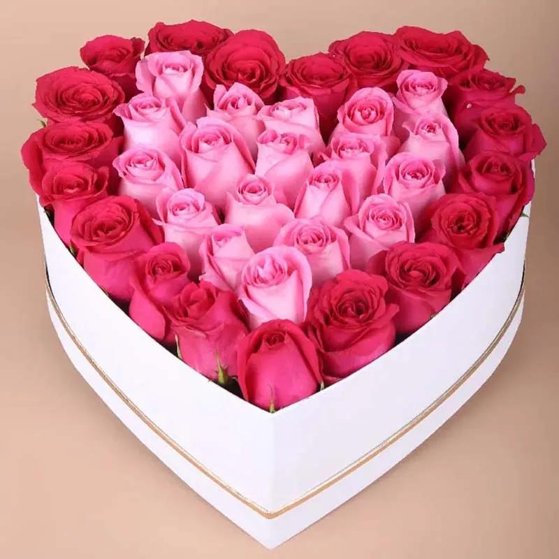 Light N Dark Pink Roses in White Heart Shape Box - Flowers gift from Buy Any Flowers Dubai in Al Quoz Industrial Area 4, Dubai, UAE