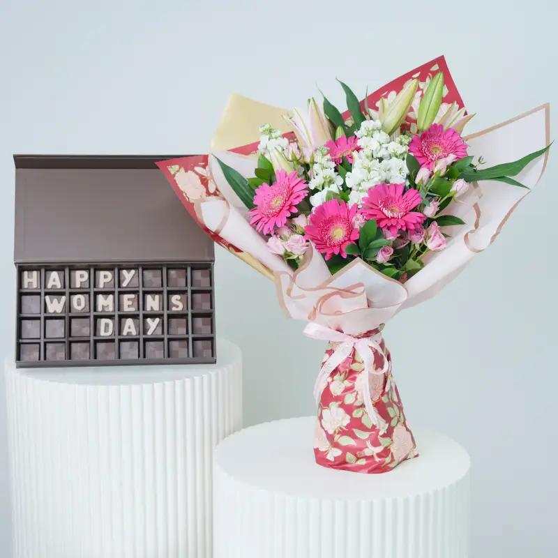 Pink Radiance Bouquet With Chocolate in Dubai