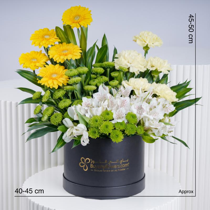Sunshine Charm Round Box - Flowers gift from Buy Any Flowers Dubai in Al Quoz Industrial Area 4, Dubai, UAE - image 4