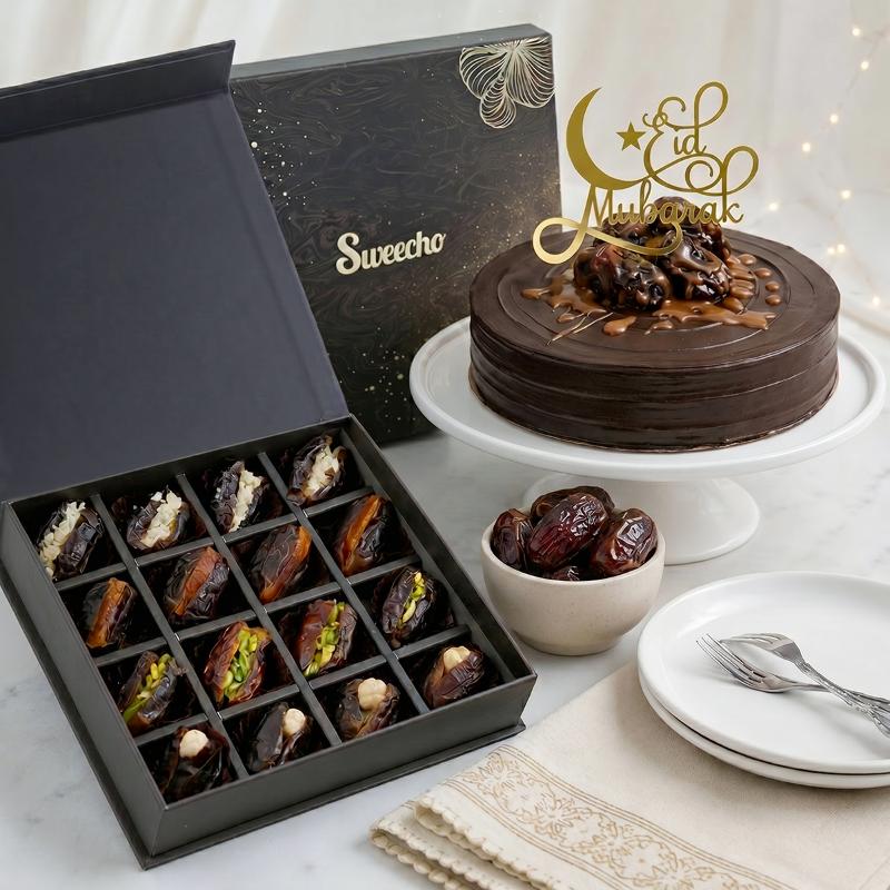 Eid Dates Caramel Cake and Stuffed Premium Dates Gift Box in Dubai